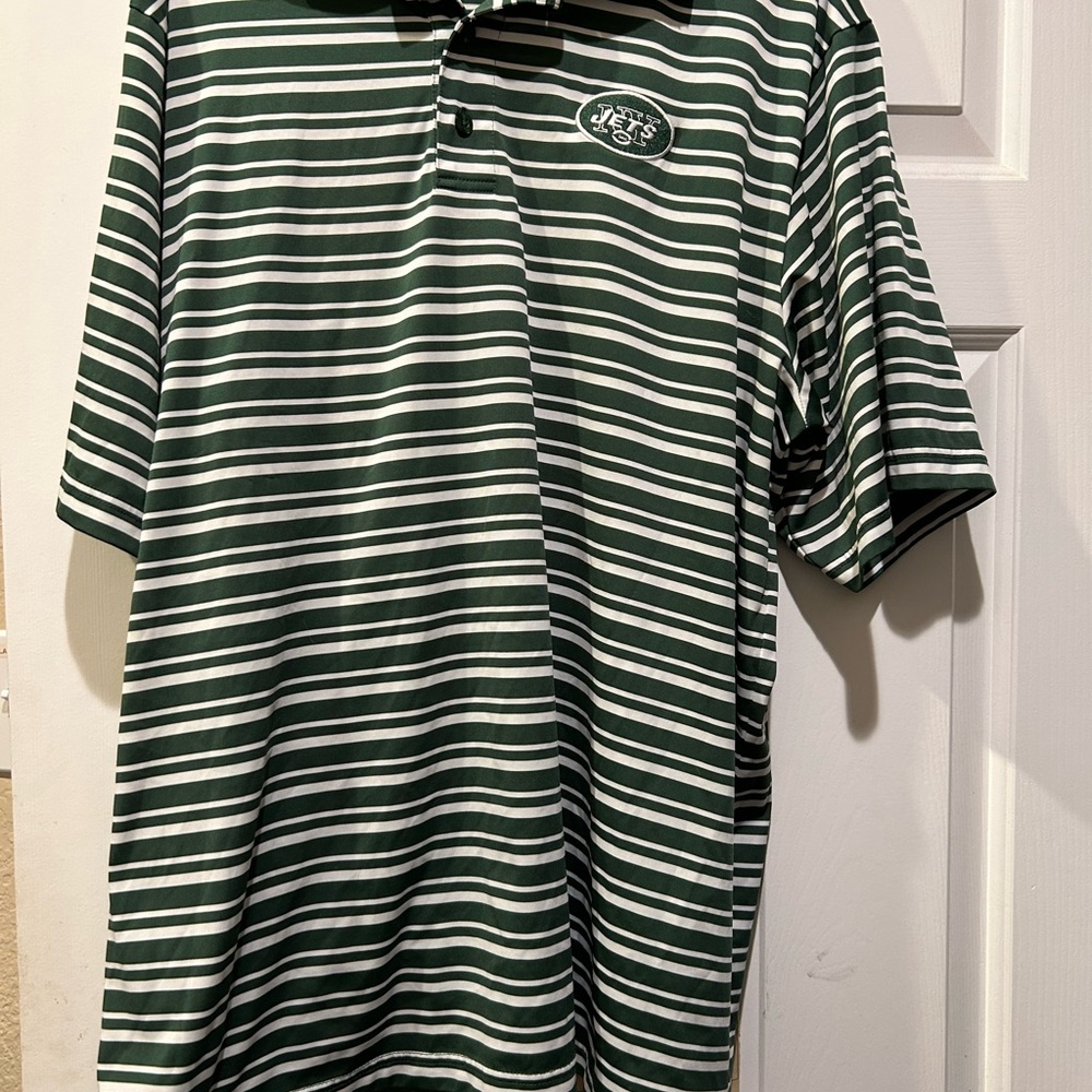 JETS Classic Green and White Polo Shirt with Stripes